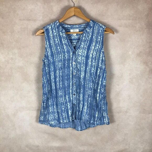 Style & Co. Blue Printed Sleeveless Button-down Shirt NWT Petite SMALL - Picture 7 of 9